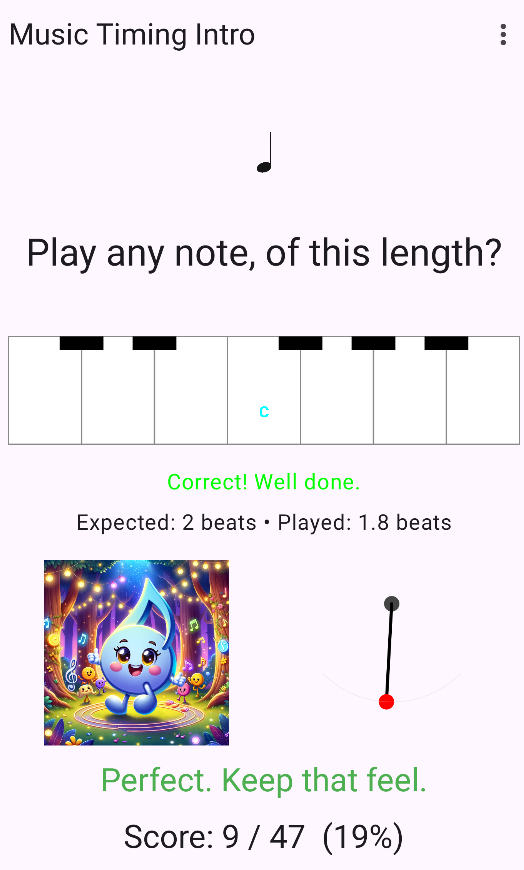 Music timing player delighted