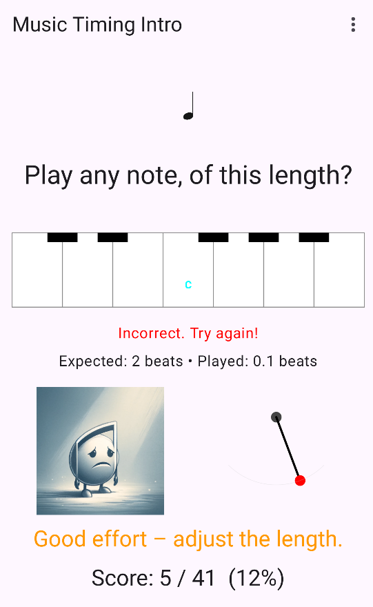 Music timing player sad